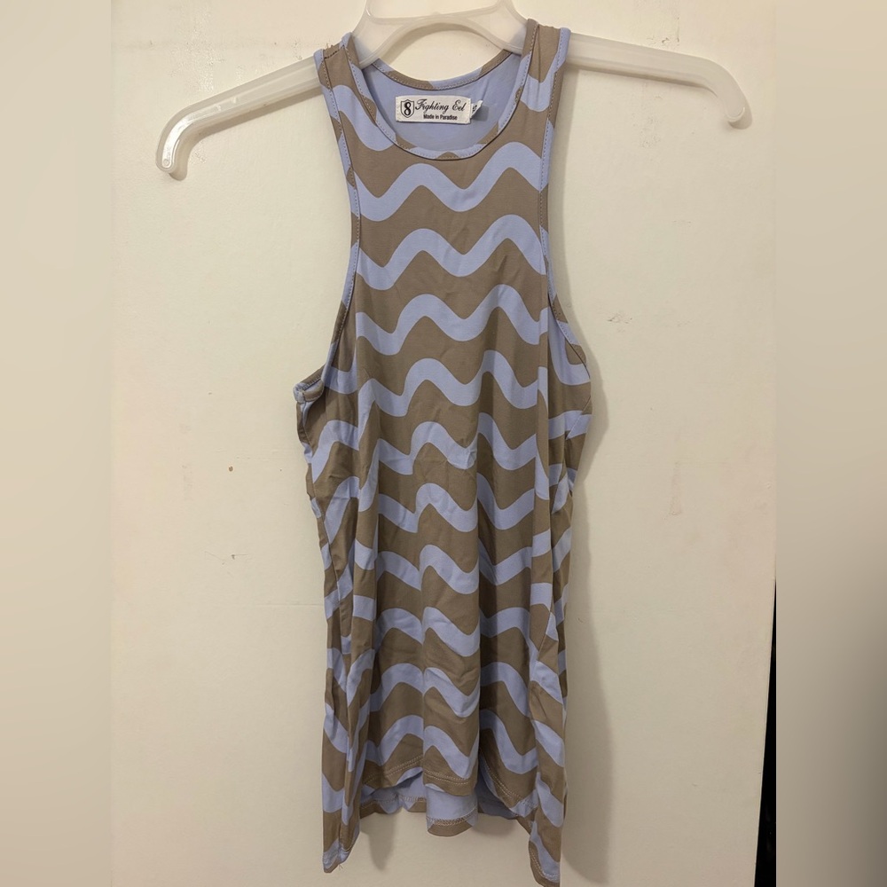 Fighting Eel Wavy line Lavender and Tan racer back tank top